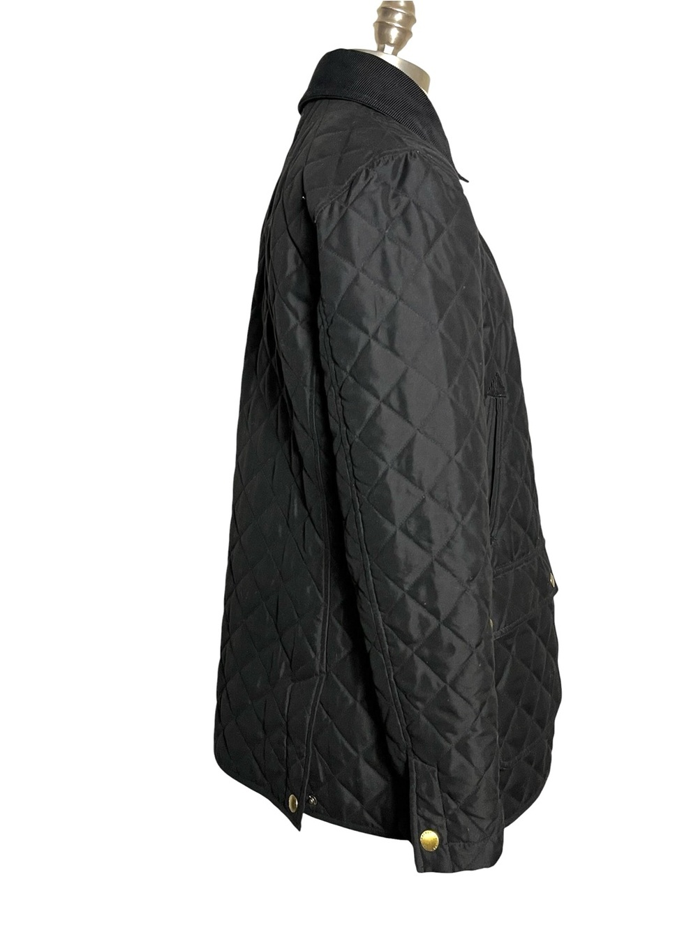 Ralph Lauren Black Quilted Barn Jacket Corduroy Collar Gold Buttons Small - Picture 7 of 13